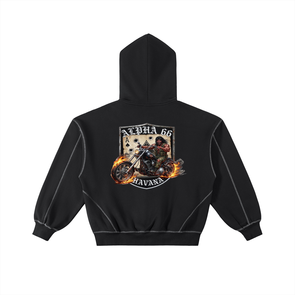 Contrast-Stitched Boxy Fleece Zip Hoodie