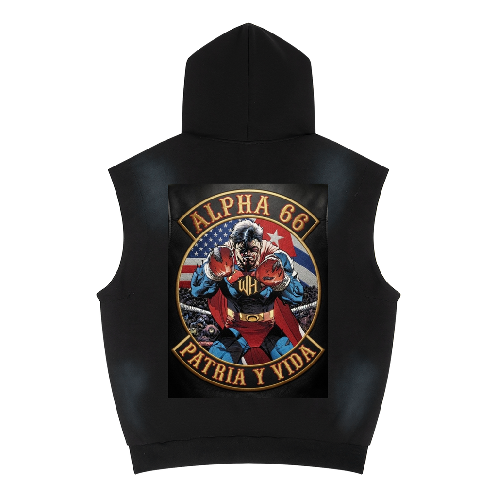 Unisex Vintage Wash Sun Fade Sleeveless Hoodie