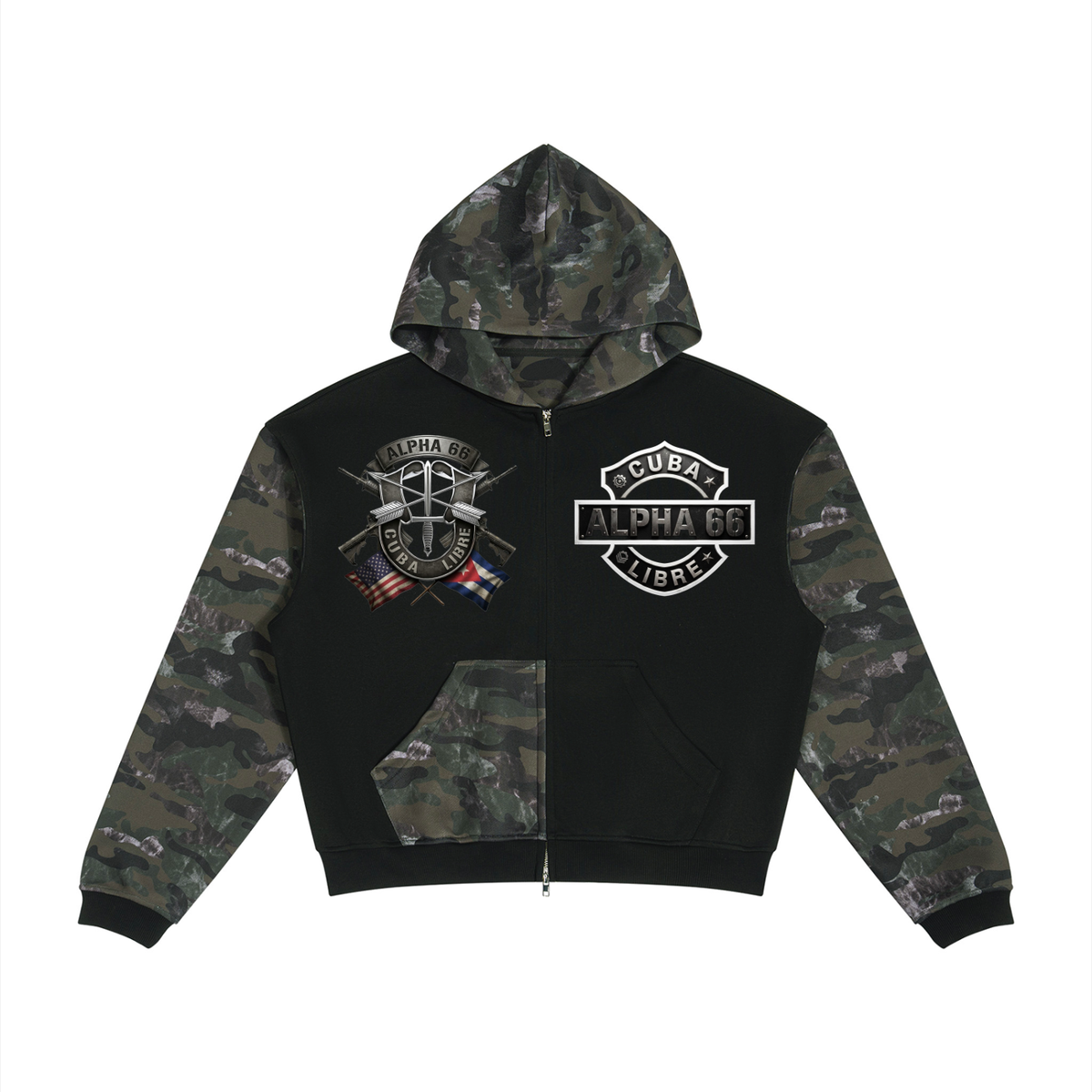 Unisex Colorblock Camo Full Zip Boxy Hoodie
