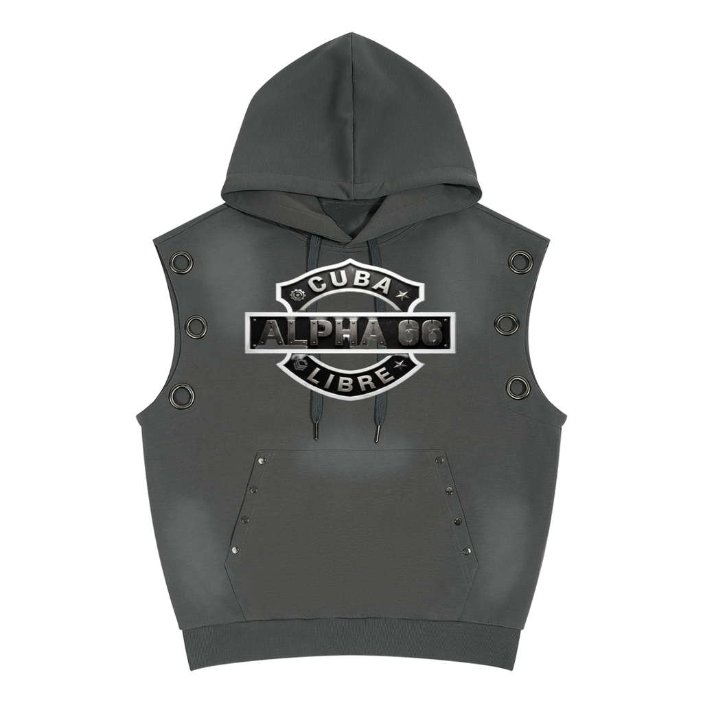 Unisex Vintage Wash Sun Fade Sleeveless Hoodie