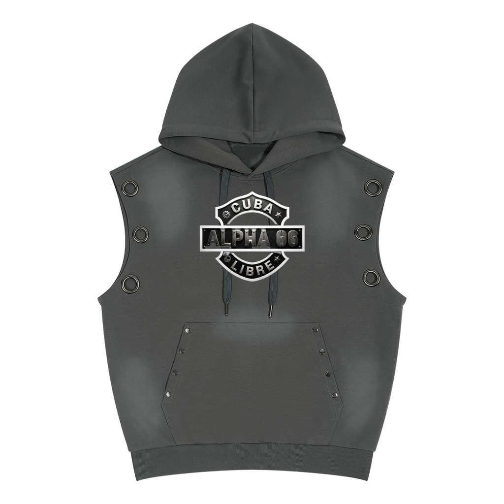 Unisex Vintage Wash Sun Fade Sleeveless Hoodie