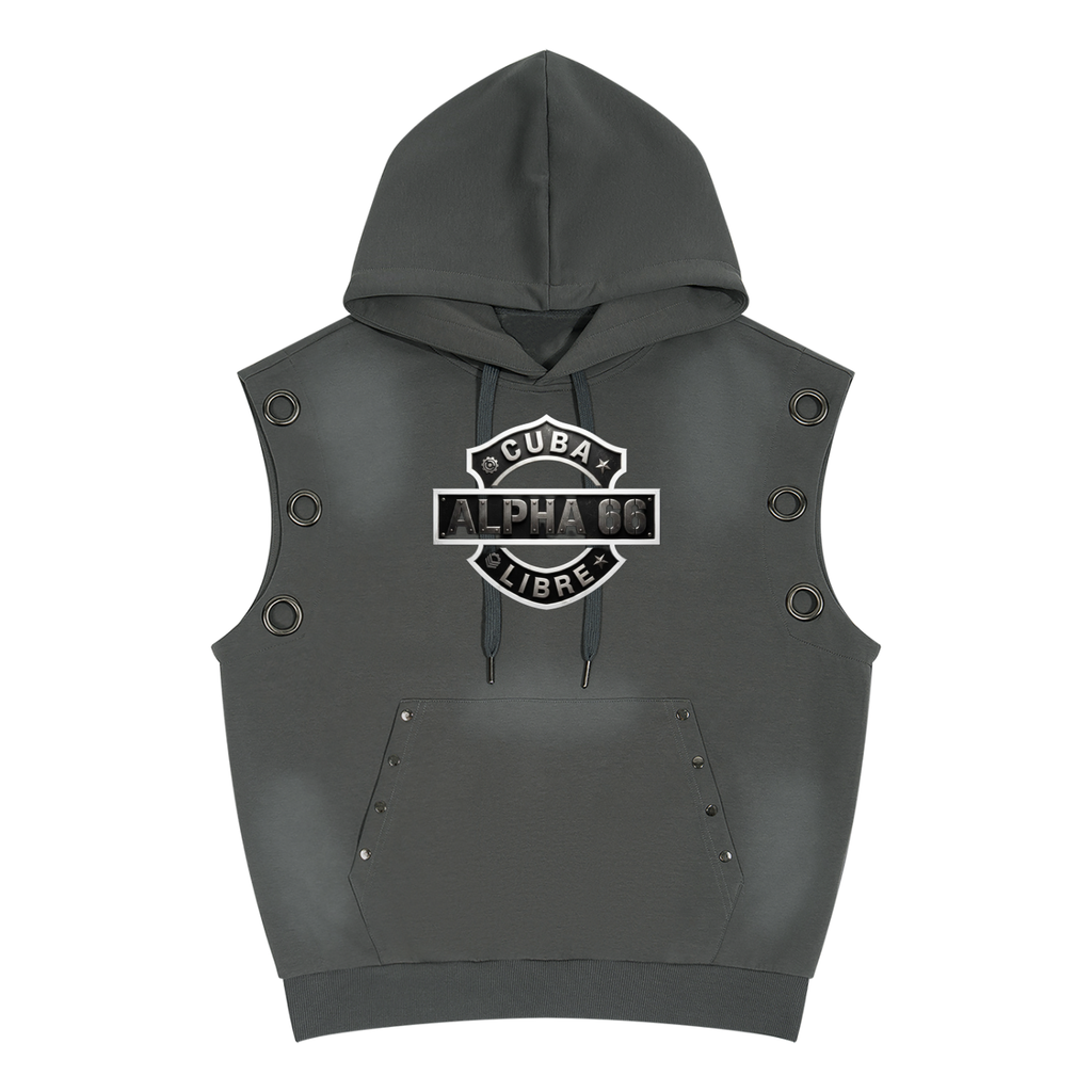 Unisex Vintage Wash Sun Fade Sleeveless Hoodie