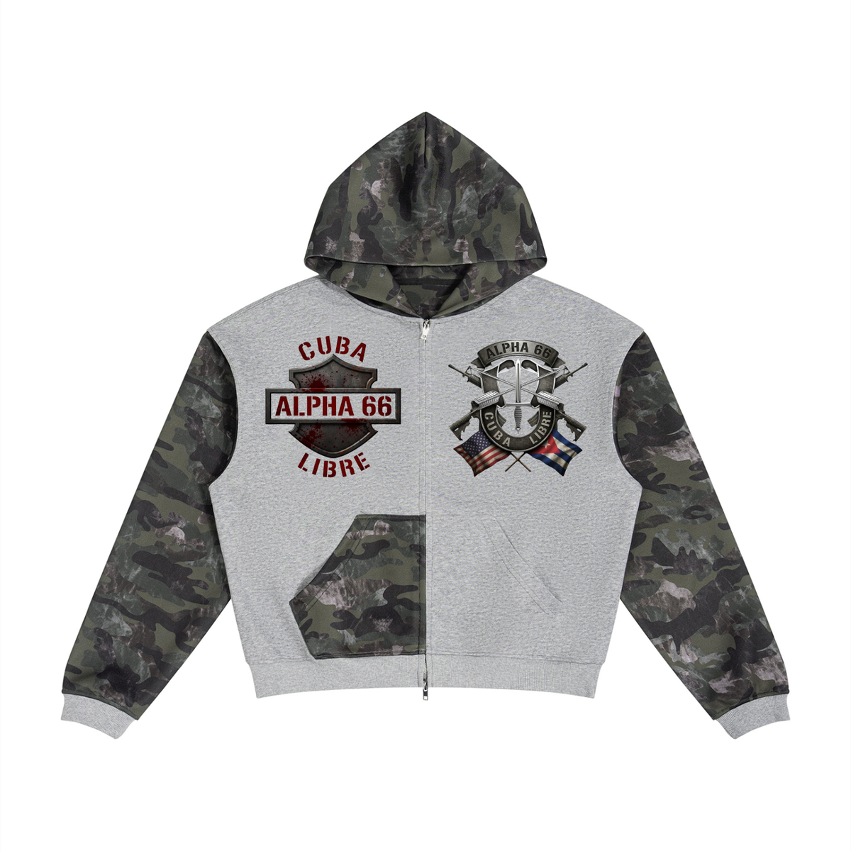 Unisex Colorblock Camo Full Zip Boxy Hoodie