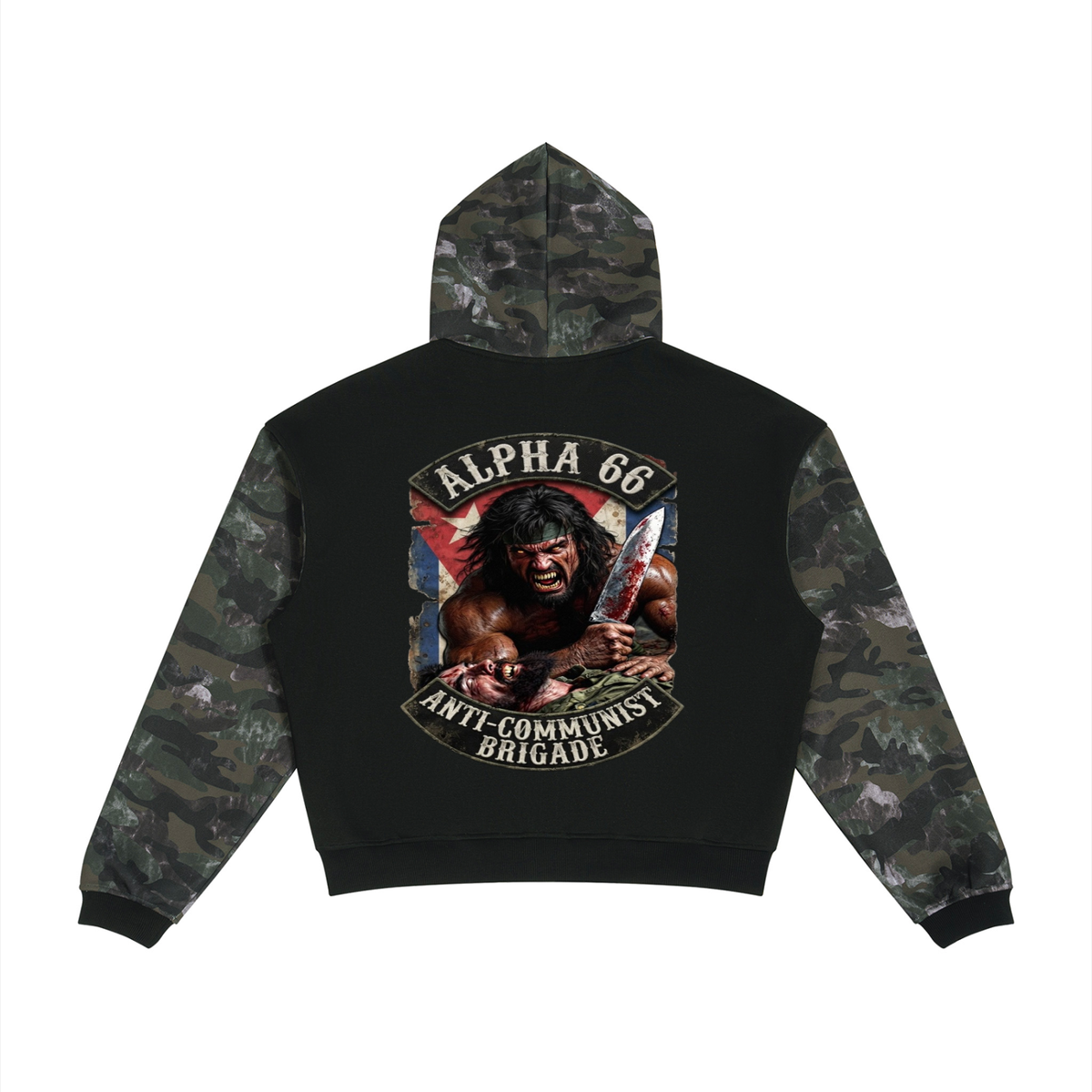 Unisex Colorblock Camo Full Zip Boxy Hoodie